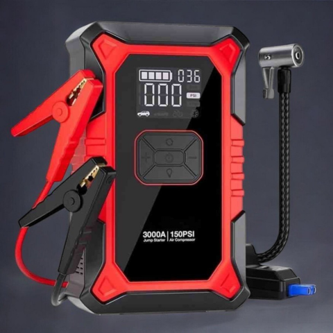 Portable Car Starter – Built-in Compressor and LED Light