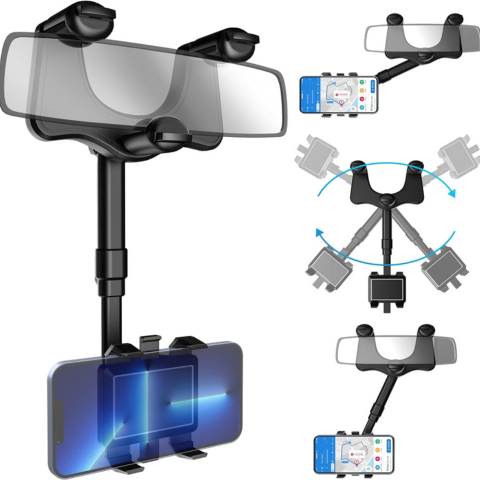 Car Phone Support — Mounts on Rearview Mirror and Adjustable