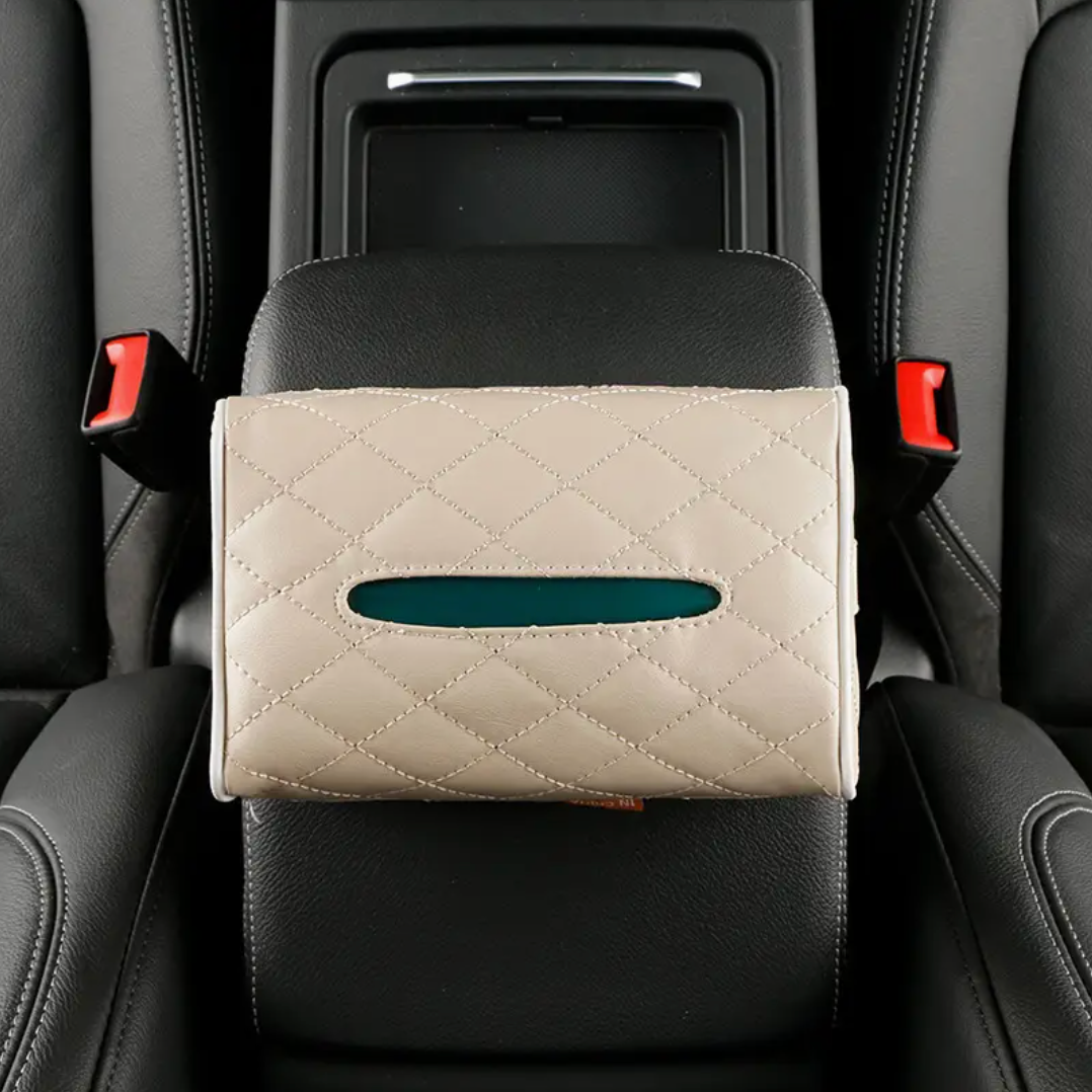 PUレザー製の車用ティッシュボックス - サンシェードまたはヘッドレストに取り付け