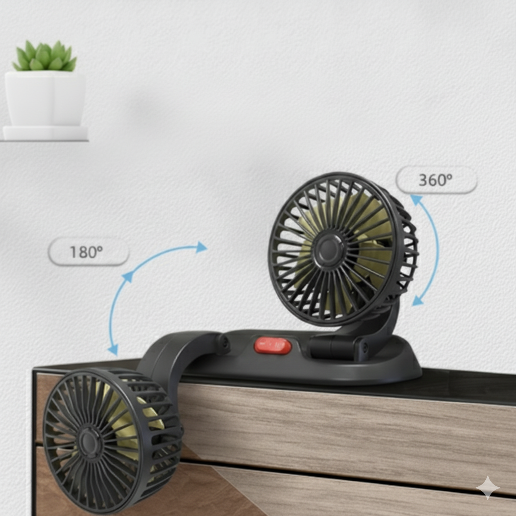 Ventilateur Auto À Double Tête — Alimentation USB Ou Allume-Cigare