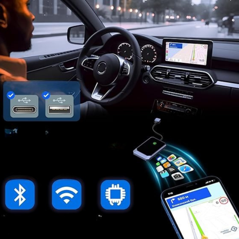 Adaptador CarPlay Inalámbrico – Conexión Automática y Rápida 