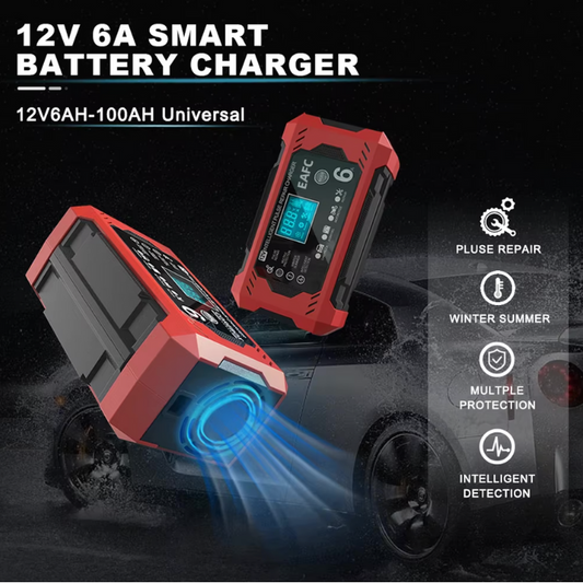 Carregador de Bateria de Carro Inteligente 12V/24V - Exibição LCD & Proteção Automática 