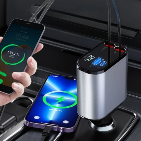 מטען רכב מהיר – תאימות לאייפון ול-USB-C 