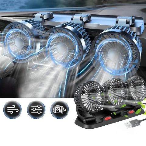 Mini Ventilador de Triple Cabeza – Frescura Óptima en el Coche 